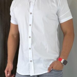 Camisa Casual Slim Fit de Manga Corta: Cuello Nerú y Cuello Tradicional